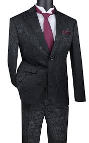 Mens red slim fit tuxedo with floral pattern and shawl lapel. Black Formal 2 Piece Slim Suit Tuxedo Floral Pattern Vinci S2f 1 Jmd Menswear