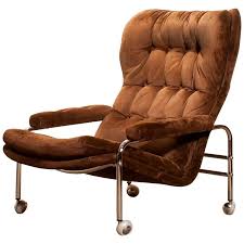 1970s Chrome And Brown Velour S Fabric Lounge Chair By Sapa Rydaholm Sweden In 2020 Fabric Lounge Chair Comfy Leather Chair Vintage Lounge Chair