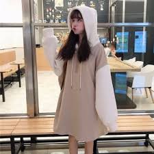 11 28再入庫見込み 秋冬ゆったり切り替え配色フード付き長袖カジュアルワンピース kawaii fashion outfits kpop fashion outfits korean girl fashion