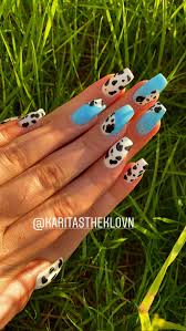 Blue Cow Nails In 2020 Cow Nails Nails Blue Acrylic Nails