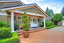Check spelling or type a new query. Grey House With White Trim And Brick Walkway View Of Entrance Column Porch Stock Photo Picture And Royalty Free Image Image 59945159