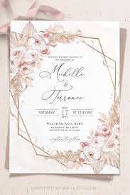 Boho Rustic Invitation With Rsvp Pampas Grass Invitation Etsy In 2021 Wedding Invitations Boho Geometric Wedding Invitation Pink Wedding Invitations