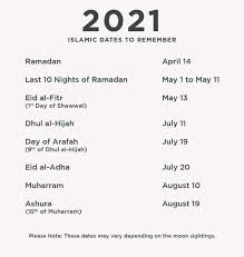 August 9, 2021 2 min read news. 2021 Islamic Dates To Remember Islam For Muslimeen Facebook