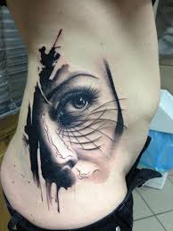 Black And White Womans Face Tattoo Design Real Photo Like Black And White Original Woman Face Tattoo On Thigh Tattoo Designs Portrait Tattoo Eye Tattoo