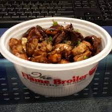 Eat Out Eat Healthy Flame Broiler Half And Half Bowl Beef Well Done All White Meat Chicken Brown Rice And Onion Dashdie Healthy Eating Meat Chickens Eat