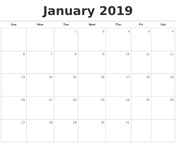 January 2019 Calendar Month Monthly Calendar Printable Print Calendar Printable Calendar Design