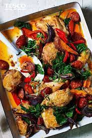 Chicken And Chorizo Traybake Tesco Real Food Recipe Recipes Tesco Real Food Tray Bake Recipes