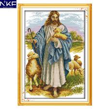 Us 9 5 48 Off Nkf Jesus And Sheep Needle Craft Cross Stitch Charts Handcraft Counted Canvas Christmas Cross Stitch Kit For Home Decoration In