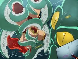 He's the bootleg version of super mario that appears on the title screen of 7 grand dad. Red Monika Vs Giant Octopus 5 By Zetarok On Deviantart