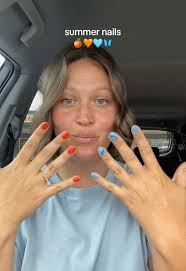 Summer Nails for 2025 with Orange Amd Blue