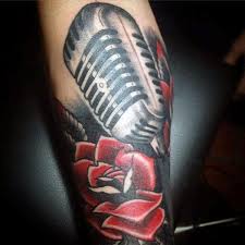An outline of a rose but. 90 Microphone Tattoo Designs For Men Manly Vocal Ink