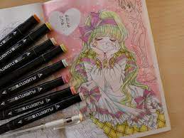 完成 100均ダイソーのイラストマーカー 通称100均コピック でのお肌の塗り方紹介です 塗り絵日記 イラスト 塗り絵 色ぬり