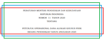 Mar 14, 2020 · sedangkan dalam pasal 5 permendikbud no 11 tahun 2020 dinyatakan bahwa pada saat peraturan menteri ini berlaku, peraturan menteri pendidikan dan kebudayaan nomor 1 tahun 2019 tentang petunjuk operasional dana alokasi khusus fisik bidang pendidikan (berita negara republik indonesia tahun 2019 nomor 87), dicabut dan dinyatakan tidak berlaku. Permendikbud Nomor 11 Tahun 2020 Info Publik Info Publik