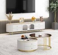 Mesa de café e console de TV de pedra com design luxuoso, conjunto de  armários com armário de armazenamento, móveis para sala de estar, suporte  moderno para TV