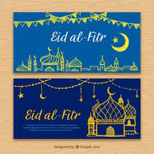 It is observed when the first new moon is sighted, which leads to the festival being celebrated on different days in different parts of the world. Free Vector Eid Al Fitr Banners With Drawings