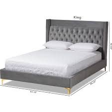 Baxton Studio Valery Dark Gray Velvet Upholstered King Platform Bed