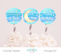 Two The Moon Cupcake Toppers Printable 2 Second Birthday Etsy Cupcake Toppers Printable Cupcake Decorating Party Diy Party Decorations