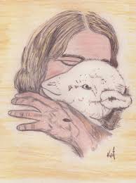 Jesus the Lamb of God colored pencil sketch by Kathy Ellinger, OFS