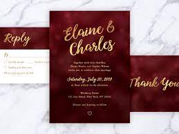 Burgundy And Gold Wedding Invitation Template Burgundy Red Etsy Wedding Invitation Templates Gold Wedding Invitations Wedding Invitations