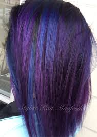 Blue And Purple Hair With Black Shadow Root Using Joico Intensity Colors By Stylist Kait Manfreda Purple Hair Vivid Hair Color Hair Color Purple