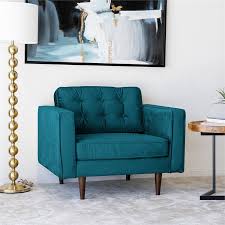 Teal velvet settee in a glamorous vintage styled room filled with antiques! Mid Century Modern Harriet Teal Accent Chair Ash4927