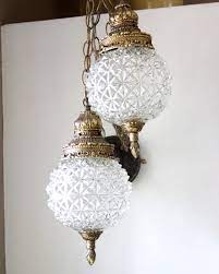 Vintage Glass Round Globe Double Globe Swag Lighting Clear Glass Hollywood Regency Style L Wmc 95 00 Via Et Swag Light Eclectic Lighting Globe Pendant Light