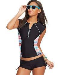 Hobie Short Sleeve Half Zip Rashguard Boyshort Swim Bottom For Those Of You Who Like To Cover Up Swim Shirts For Women Women Swimsuits Swimwear
