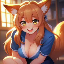 Anime girl fox, schoolgirl, 14 years old, cute, blissful look, embarrassed  … — image created in Shedevrum