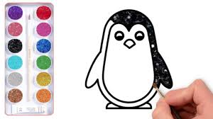 How To Draw Penguin With Colored Glitter Glitter Penguin Drawing And C Penguin Drawing Coloring For Kids Drawings