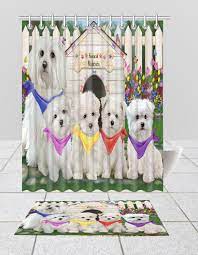 Spring Dog House Maltese Dogs Bath Mat And Shower Curtain Combo Dog House Dog Bath Wire Fox Terrier