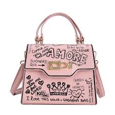 China Hot Sale Fashion Handbags For Women Shoulder Bags Lock Letter Graffiti Purse Crossbody Bag Ladies Hard Case Box Clutch Bag China Lady Handbag And Handbag Price