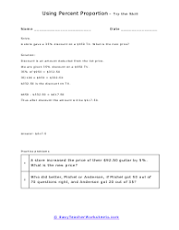 Using Percent Proportion Worksheets Percent Proportions Proportions Worksheet Proportion