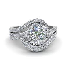 Most of our white gold wedding bands are available as part of a matching wedding set, with both a slim and a wide version of the same ring available. Swirl Round Diamond Halo Wedding Ring Set In 14k White Gold Fascinating Diamonds