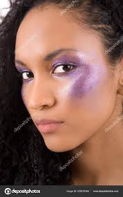 beautiful woman heavy purple makeup her