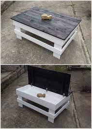 Recycled Pallet Table With Storage Wooden Pallet Projects Wooden Pallet Furniture Wood Pallet Furniture