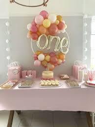 Birthday Cake Table Decoration With Balloons Image Result For 1st Birthday Girl Table 1st Birthday Balloons Girl Birthday Decorations Pink And Gold Birthday Party