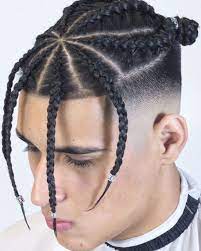 Man With Black Hair Braided Hairstyles Silver Beads Triangle Braids White T Shirt Mens Braids Hairstyles Hair Styles Cool Braid Hairstyles