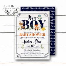 Plan your baby shower and invite your guests with a free or premium digital invitation from evite. Woodland Animal Baby Shower Invitations Rustic Baby Boy Shower Invitations Forest Animal E Three Design Studio