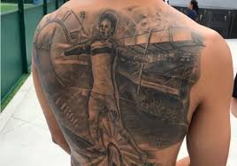 Leroy Sane S Massive Tattoo Of Himself Across His Back Is Complete Leroy Sane Tattoos Manchester City