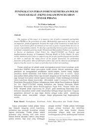 Selanjutnya, kompas meminta penilaian atas kinerja polri yang berhubungan langsung dengan masyarakat.terkait penanganan kejahatan di sekitar tempat tinggal, sebanyak 56,5 persen responden menilai, polri kini lebih baik dan 26,8 persen tetap sama baiknya. Pdf Peningkatan Peran Forum Kemitraan Polisi Masyarakat Fkpm Dalam Pencegahan Tindak Pidana