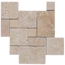 Classic Beige Travertine Versailles Pattern Tumbled Mosaic Floor and W