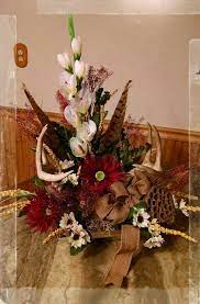 Deer Antler Centerpiece Antlers Decor Silk Flower Decor Woodland Christmas Decor