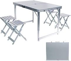 New Acelife Folding Picnic Camping Table Height Adjustable Umbrella Hole 4 Aluminum Folding Stools Online With Images Camping Table Folding Picnic Table Picnic Table With Umbrella