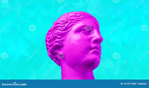 Escultura Antigua Rosada Púrpura En Un Fondo Retro Del Vaporwave Collage  Del Arte Contemporáneo Stock de ilustración