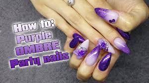 How To Do Purple Ombre Party Nails Acrylic Nails Youtube You can wear acrylic floral nail art with purple and add extensions that are intricate for an elaborate look.