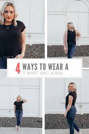 Ways To Style A Basic T Shirt With Jeans High Waisted Jeans And A Basic Black Tee With Cuffed Sleeves An Front Tuck Shirt T Shirt And Jeans Ripped Knee Jeans