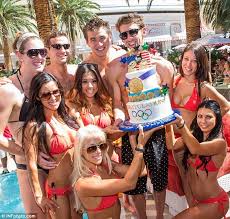 Taking The Cake Olympic Legend Michael Phelps Has Golden Farewell Pool Party In Las Vegas Surrounded By Bikini Clad Beauties Michael Phelps Vegas Pool Party Pool Party Las Vegas