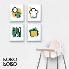 Muebles sencillos, lisos y con colores neutros, buscando que el espacio parezca. Pack De Laminas Para Cuadros Con Elementos De Cocina