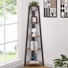 Is boho chic your vibe? Amazon Com Fatorri 5 Tier Corner Shelf Rustic Wood Corner Bookshelf Industrial Metal Corner Bookcase And Plant Stand Rustic Oak Kitchen Dining