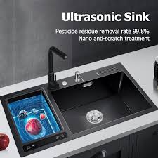 Vendo usato lavandino in acciaio con tubo di scarico 10 ? Lavello Da Cucina Intelligente Lavello Per Verdure In Acciaio Inossidabile 304 Nero Lavello Ad Ultrasuoni Lavastoviglie Lavatrice Lavello Fatto A Mano Senza Cuciture Kitchen Sinks Aliexpress